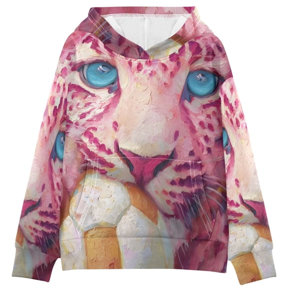 DIXRUYEE Youth Hoodie Pullover Sweatshirt Pink Leopard & Soccer Printed