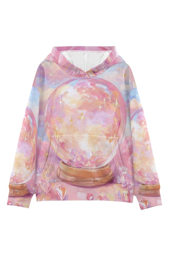 DIXRUYEE Youth Hoodie Pullover Sweatshirt Pink Sky Glass Globe Printed