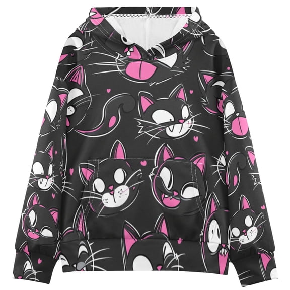 DIXRUYEE Youth Hoodie Pullover Sweatshirt Playful Cat Faces Printed