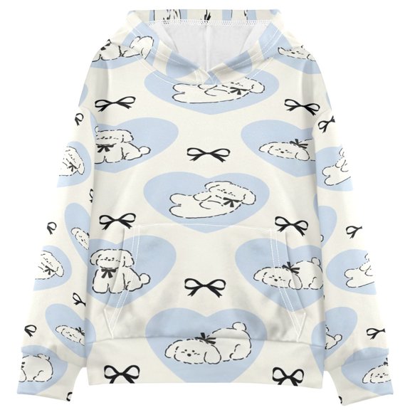 DIXRUYEE Youth Hoodie Pullover Sweatshirt Puppy Bow Heart Printed