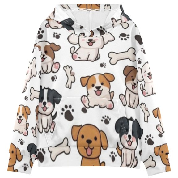 DIXRUYEE Youth Hoodie Pullover Sweatshirt Puppy Paw and Bone Printed