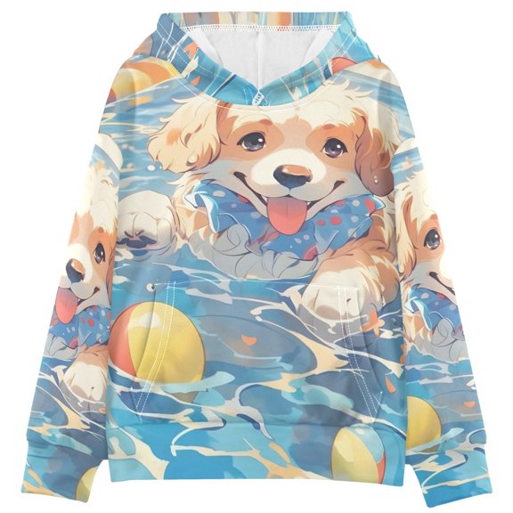 DIXRUYEE Youth Hoodie Pullover Sweatshirt Puppy Pool Printed