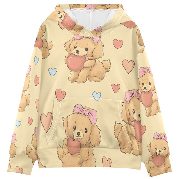 DIXRUYEE Youth Hoodie Pullover Sweatshirt Pups Heart Bear Printed