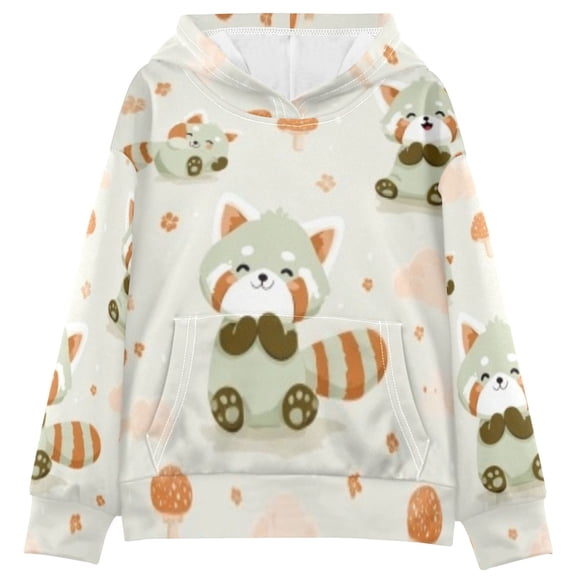 DIXRUYEE Youth Hoodie Pullover Sweatshirt Raccoon and Mushroom Printed