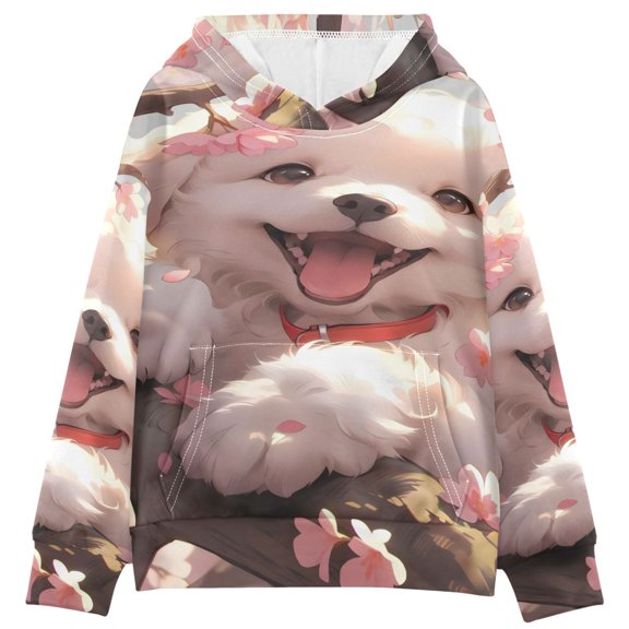 DIXRUYEE Youth Hoodie Pullover Sweatshirt Sakura Puppy Printed