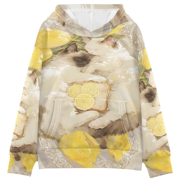 DIXRUYEE Youth Hoodie Pullover Sweatshirt Sleeping White Cats Printed