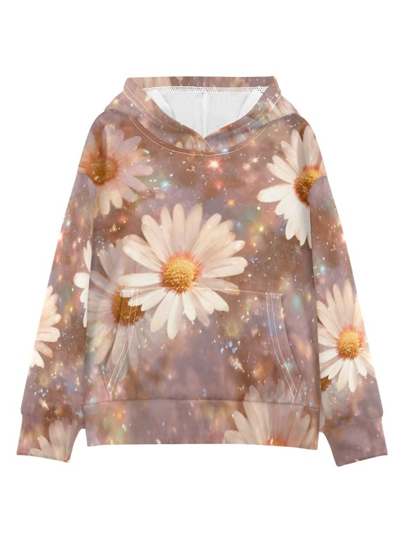 DIXRUYEE Youth Hoodie Pullover Sweatshirt Sparkly Daisies Printed
