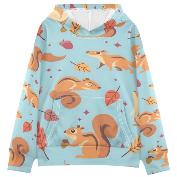 DIXRUYEE Youth Hoodie Pullover Sweatshirt Squirrel Leaf Printed