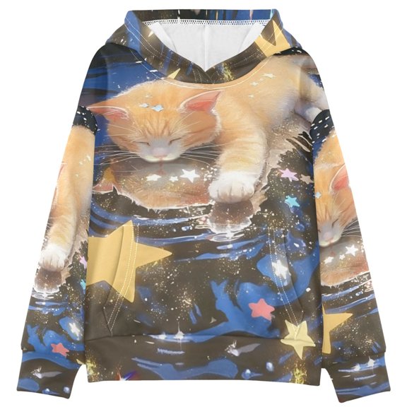 DIXRUYEE Youth Hoodie Pullover Sweatshirt Starlit Pond Cat Printed