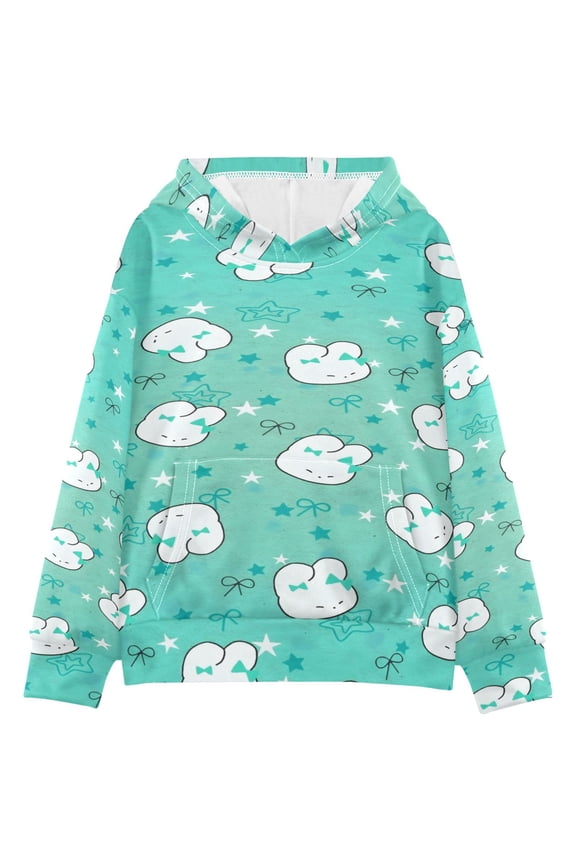 DIXRUYEE Youth Hoodie Pullover Sweatshirt Teal Paw Printed