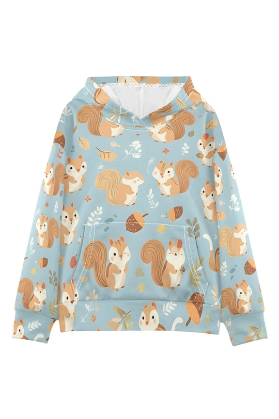 DIXRUYEE Youth Hoodie Pullover Sweatshirt Teal Squirrel Printed