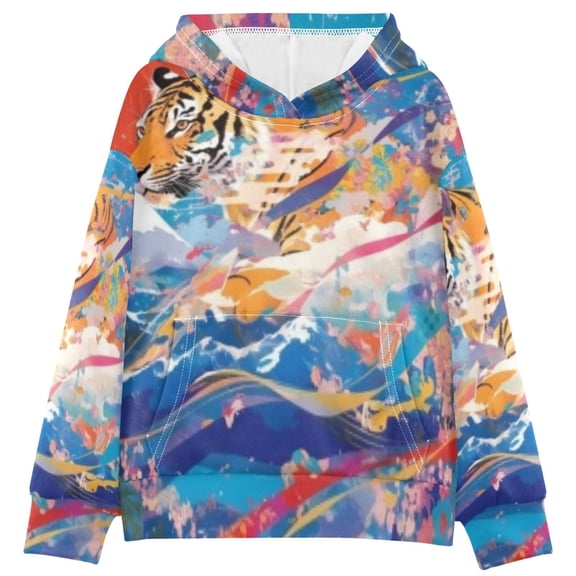 DIXRUYEE Youth Hoodie Pullover Sweatshirt Vibrant Tige Printed