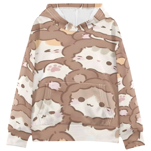 DIXRUYEE Youth Hoodie Pullover Sweatshirt Warm Whisker Huddle Printed