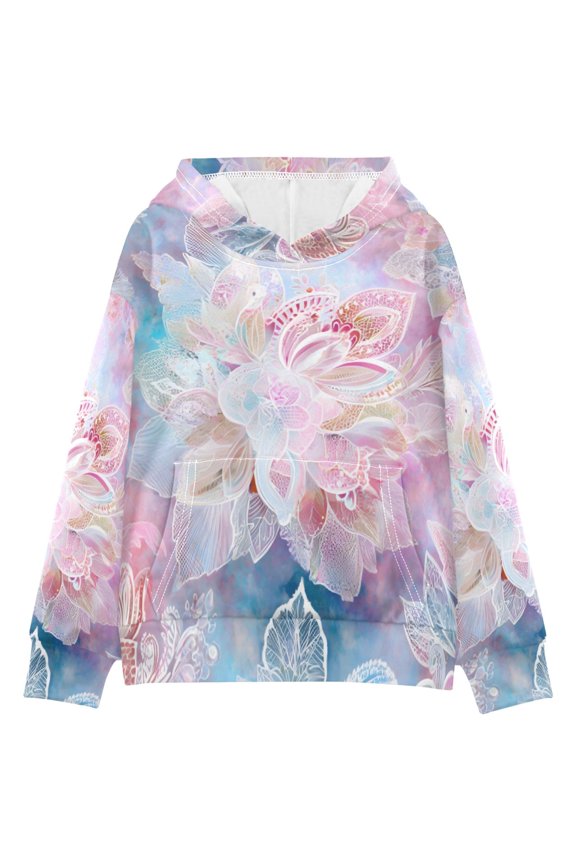 DIXRUYEE Youth Hoodie Pullover Sweatshirt Watercolor Blossom Cloud Printed