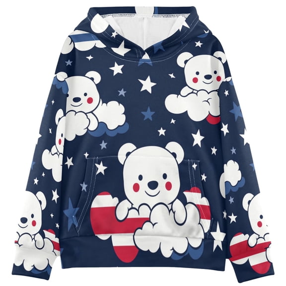 DIXRUYEE Youth Hoodie Pullover Sweatshirt Whimsical Bear Clouds Printed
