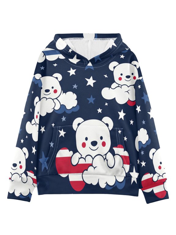 DIXRUYEE Youth Hoodie Pullover Sweatshirt Whimsical Bear Clouds Printed
