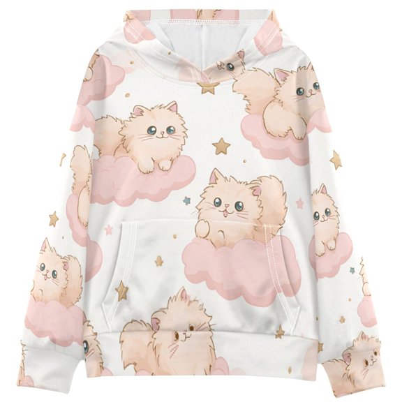DIXRUYEE Youth Hoodie Pullover Sweatshirt Whiskers in The Clouds Printed