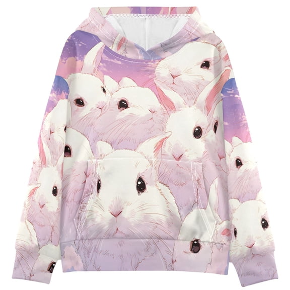 DIXRUYEE Youth Hoodie Pullover Sweatshirt White Bunny Huddle Printed