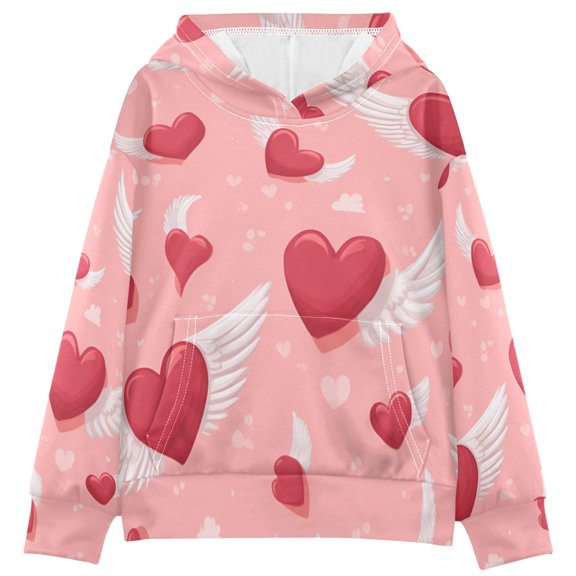 DIXRUYEE Youth Hoodie Pullover Sweatshirt Winged Heart Whispers Printed