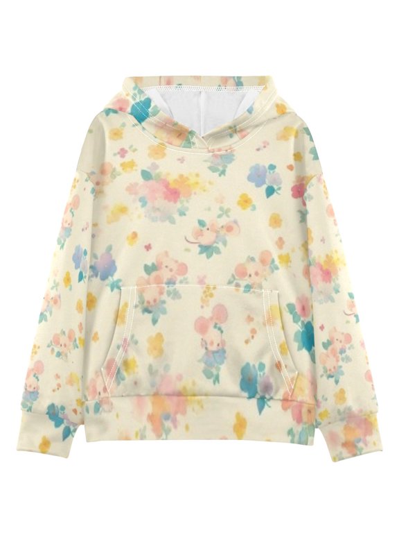 DIXRUYEE Youth Hoodie Pullover Sweatshirt Yellow Bear Floral Printed