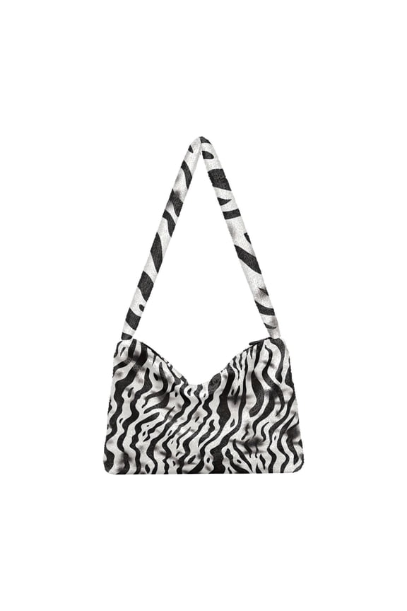 DIXRUYEE Zebra Print Pattern Print Plush Shoulder Bag Soft Faux Fluffy Hobo Tote Bag With Zipper Closure Casual Lightweight Crossbody Handbag
