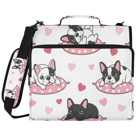 DIXRUYEE Zipper Binder File Keeper Documents Organized-Cute French Bulldogs Pink Of Pattern