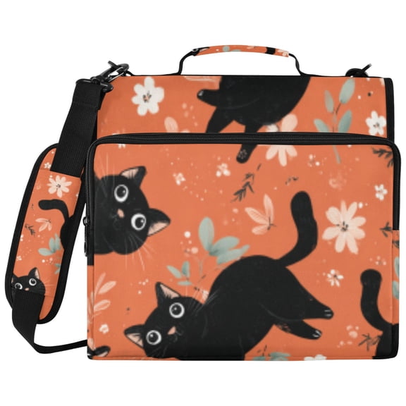 DIXRUYEE Zipper Binder File Keeper Documents Organized-Ebony Cat Blossom Sprint Of Pattern