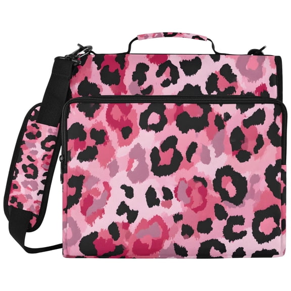 DIXRUYEE Zipper Binder File Keeper Documents Organized-Leopard Black Pink Of Pattern