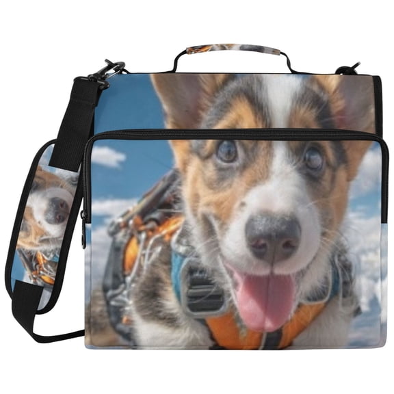 DIXRUYEE Zipper Binder File Keeper Documents Organized-Orange Harness Corgi Of Pattern