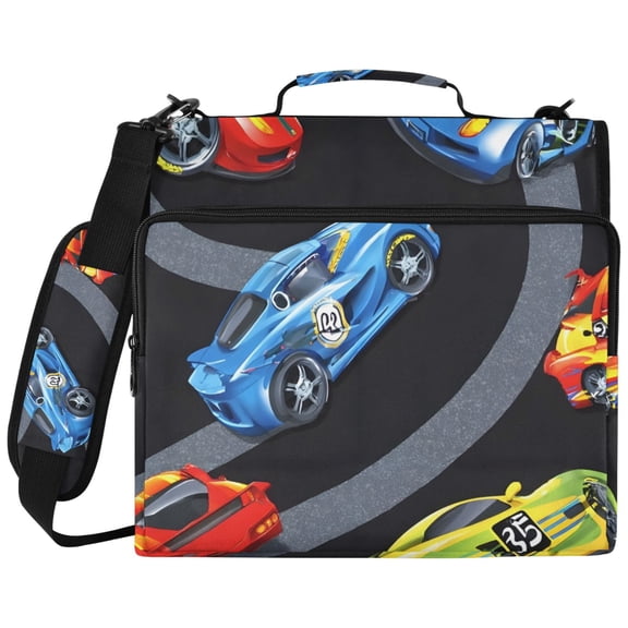 DIXRUYEE Zipper Binder File Keeper Documents Organized-Racing Car Black Background Pattern Of Pattern