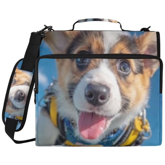 DIXRUYEE Zipper Binder File Keeper Documents Organized-Yellow Harness Corgi Of Pattern