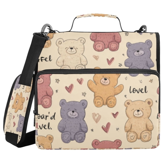 DIXRUYEE Zipper Binder trapper keeper Documents Organized Bear Heartbeat Printed