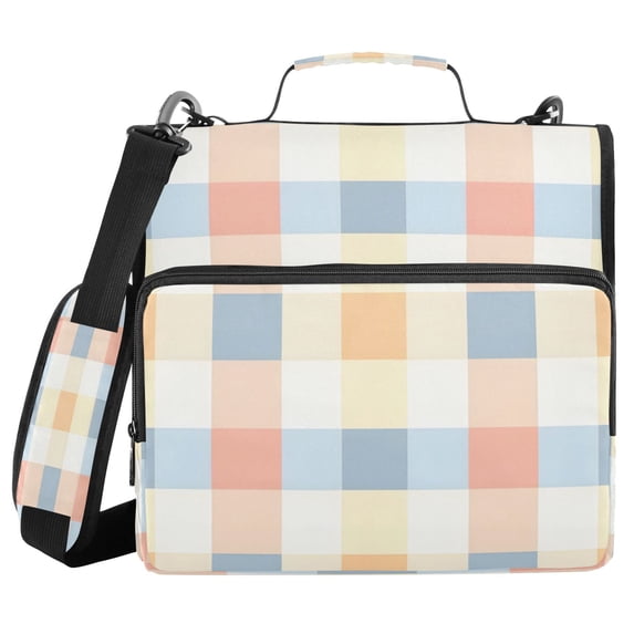 DIXRUYEE Zipper Binder trapper keeper Documents Organized Blue Red Orange and White Checkered Pattern Printed