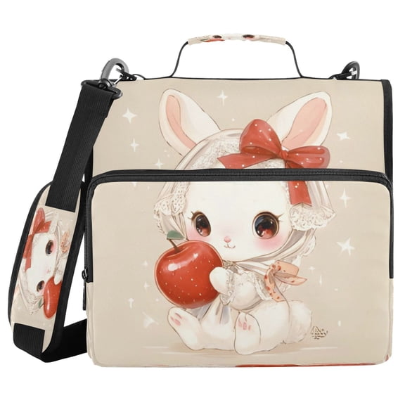 DIXRUYEE Zipper Binder trapper keeper Documents Organized Bow Bunny & Apple Printed