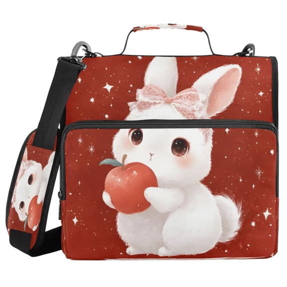 DIXRUYEE Zipper Binder trapper keeper Documents Organized Bunny & Apple Printed