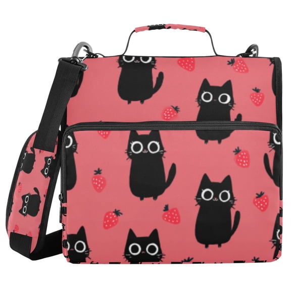 DIXRUYEE Zipper Binder trapper keeper Documents Organized Cat & Strawberry Pink Fun Printed