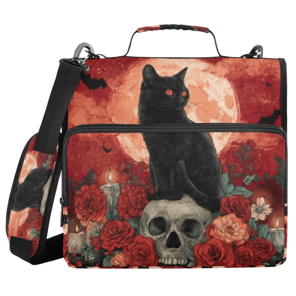 DIXRUYEE Zipper Binder trapper keeper Documents Organized Cat and Skull Printed