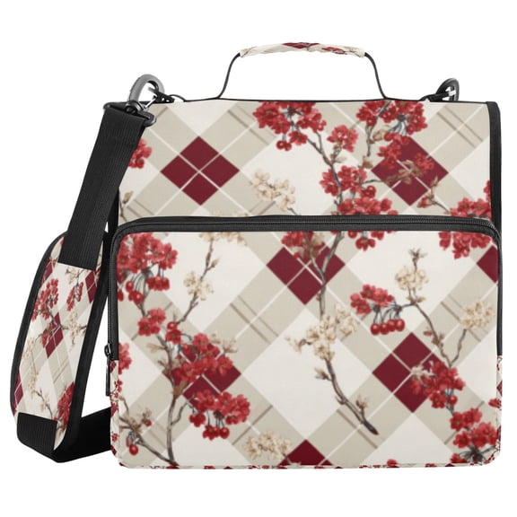 DIXRUYEE Zipper Binder trapper keeper Documents Organized Crimson Blooms on Checkered Warmth Printed