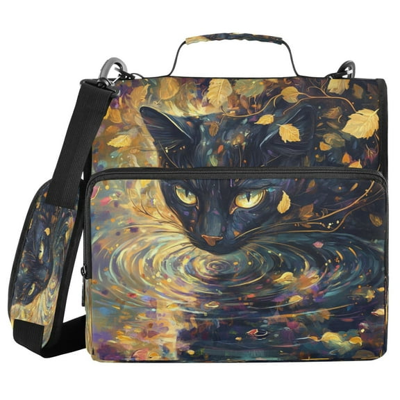 DIXRUYEE Zipper BinderTrapper of keeper Documents Organized Design Black Cat Among Autumn Printed