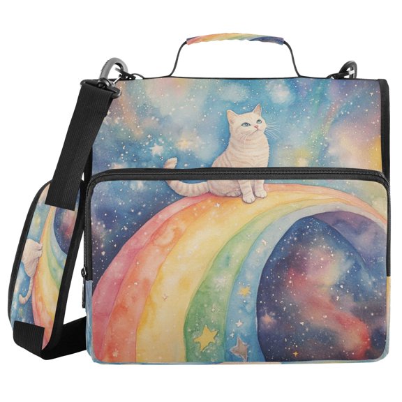 DIXRUYEE Zipper BinderTrapper of keeper Documents Organized Design Celestial Cat on A Rainbow Path Printed