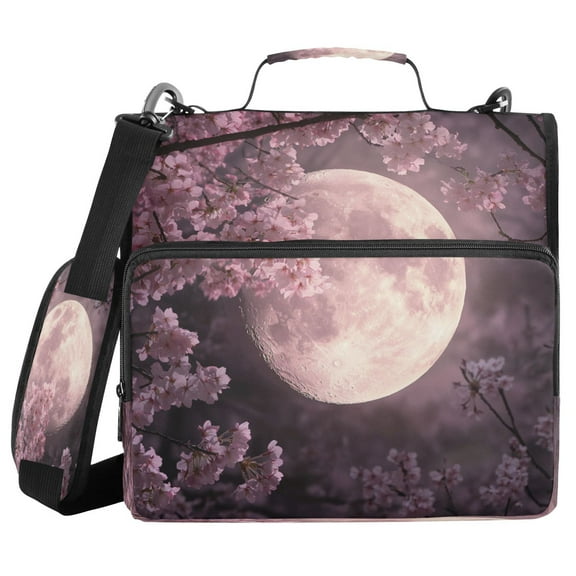 DIXRUYEE Zipper BinderTrapper of keeper Documents Organized Design Cherry Blossom Moon Glow Printed