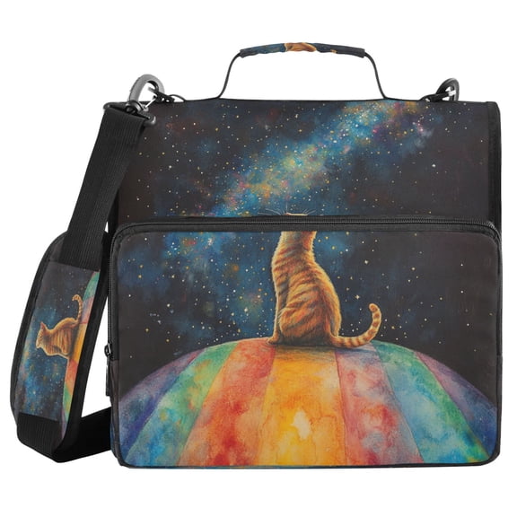 DIXRUYEE Zipper BinderTrapper of keeper Documents Organized Design Cosmic Cat on A Rainbow Printed