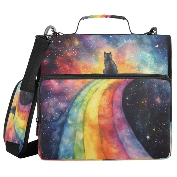 DIXRUYEE Zipper BinderTrapper of keeper Documents Organized Design Cosmic Cat's Colorful Voyage Printed