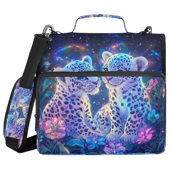 DIXRUYEE Zipper BinderTrapper of keeper Documents Organized Design Cosmic Leopard Twins Printed
