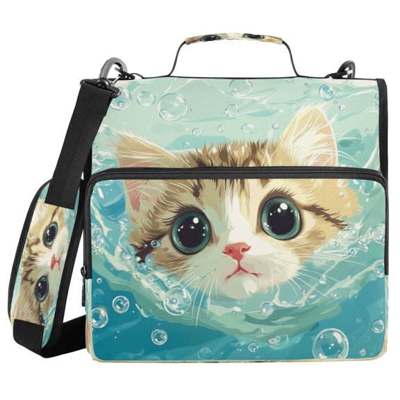 DIXRUYEE Zipper BinderTrapper of keeper Documents Organized Design Curious Kitten in Water Printed