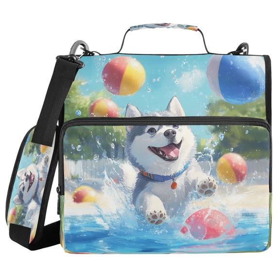 DIXRUYEE Zipper BinderTrapper of keeper Documents Organized Design Husky's Pool Party Joy Printed