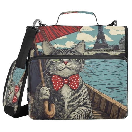 DIXRUYEE Zipper BinderTrapper of keeper Documents Organized Design Parisian Feline Printed