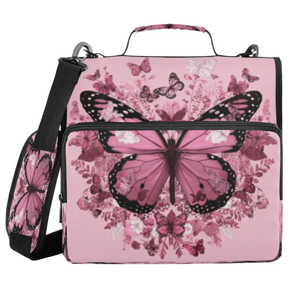 DIXRUYEE Zipper Binder trapper keeper Documents Organized Design Pink Butterfly Heart Printed