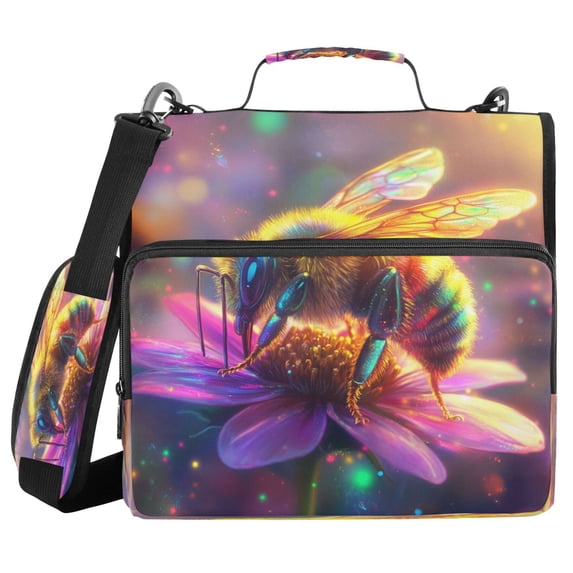 DIXRUYEE Zipper BinderTrapper of keeper Documents Organized Design Radiant Bee Amidst Colorful Blossoms Printed