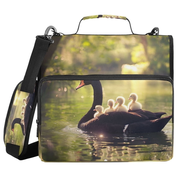DIXRUYEE Zipper BinderTrapper of keeper Documents Organized Design Swan Family on The Water Printed